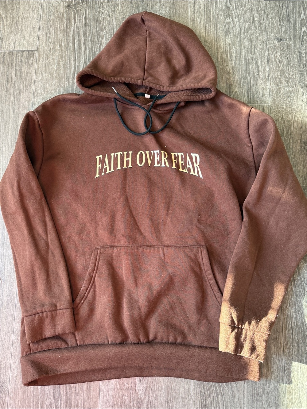 Faith Over Fear Brown Pullover Hoodie - Men's Graphic Hooded Sweatshirt